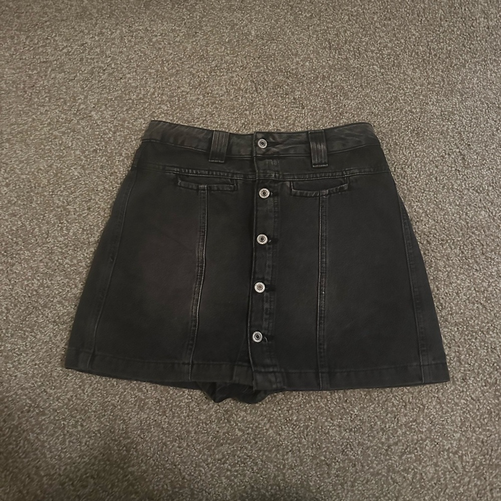 Black Denim Button-Front Skirt